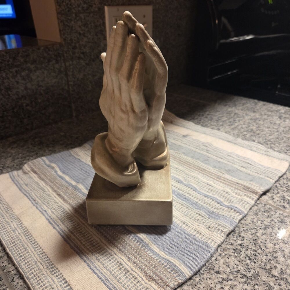 Vintage 1968 Atlantic Mold Praying Hands Ceramic Figurine - Hand Painted